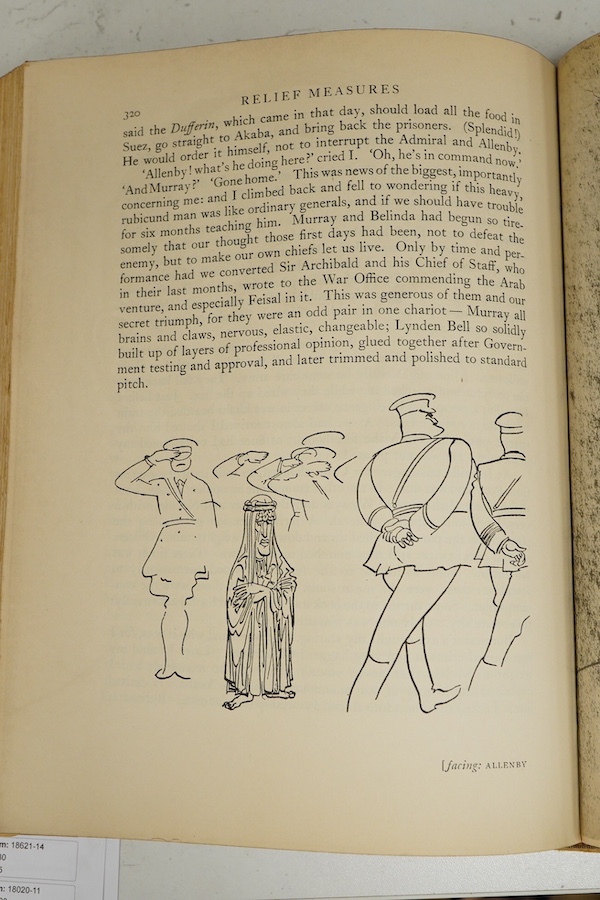 Lawrence, T.E. - Seven Pillars of Wisdom: a triumph. 1st US. trade edition. num. plates (many are portraits by Kennington and others), 6 text illus. and 4 maps (outline colour); publisher's gilt cloth and d/wrapper, roy.